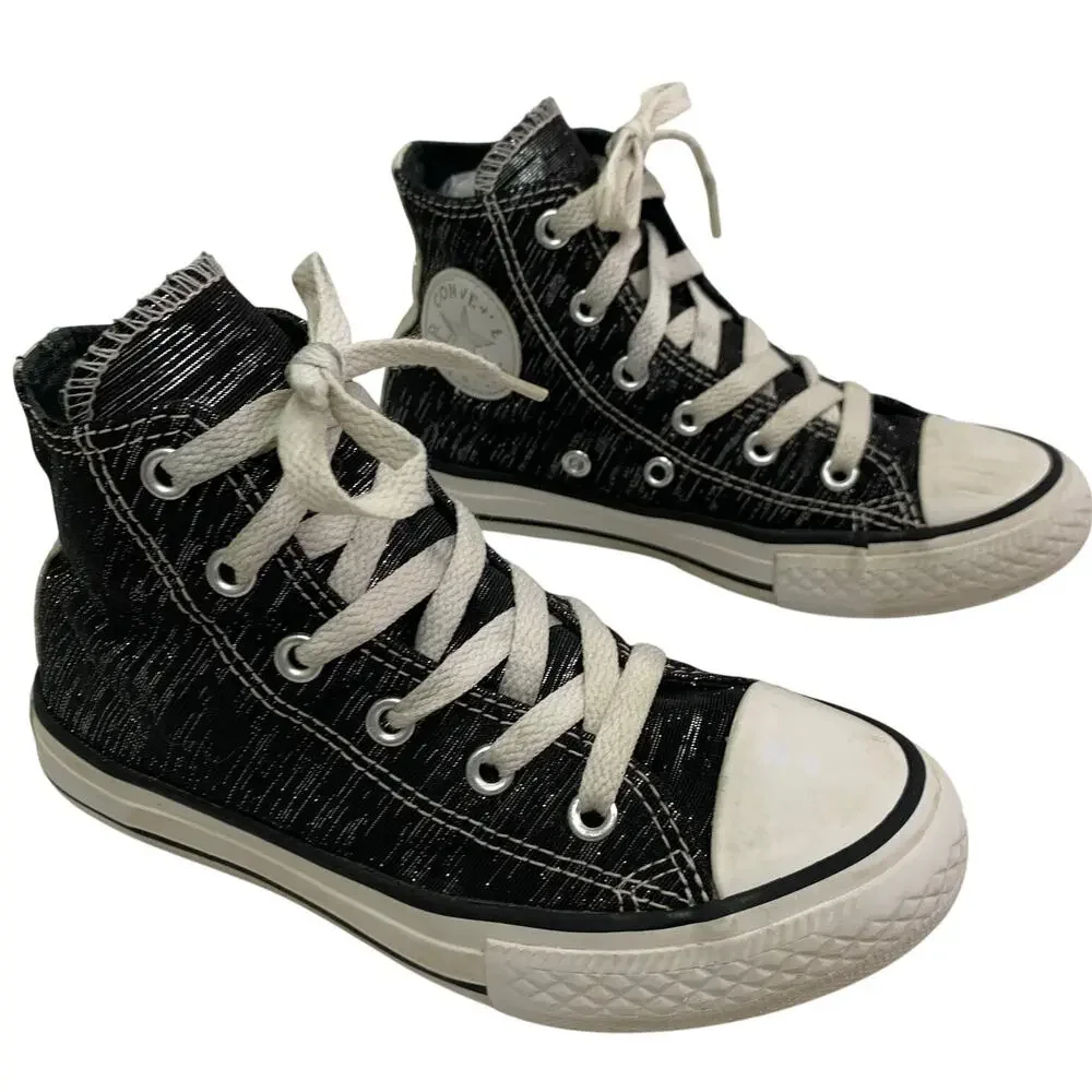 Converse Chucks High Tops Girls 13 Black Silver Metallic Sparkle Casual Shoes